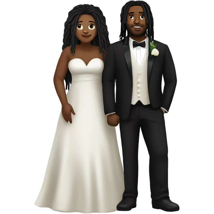 plus size man black couple with black dreadlocks, full body wedding emoji