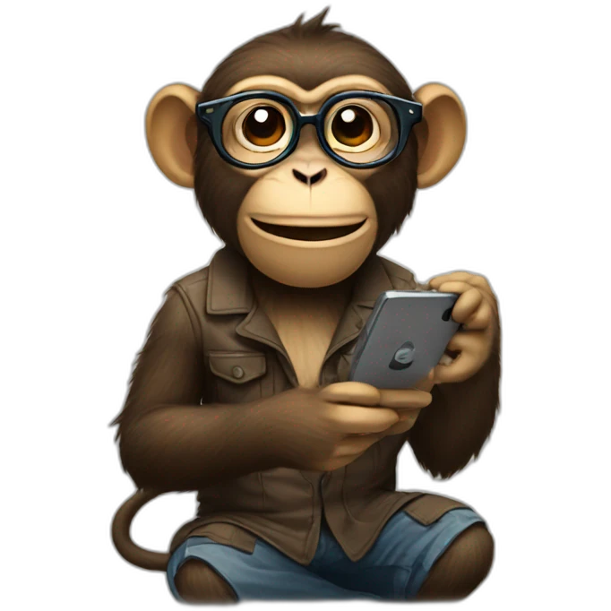 Monkey with glasses using phone emoji