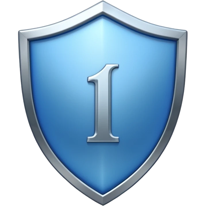 a metallic shield with a blue letter "I" emoji