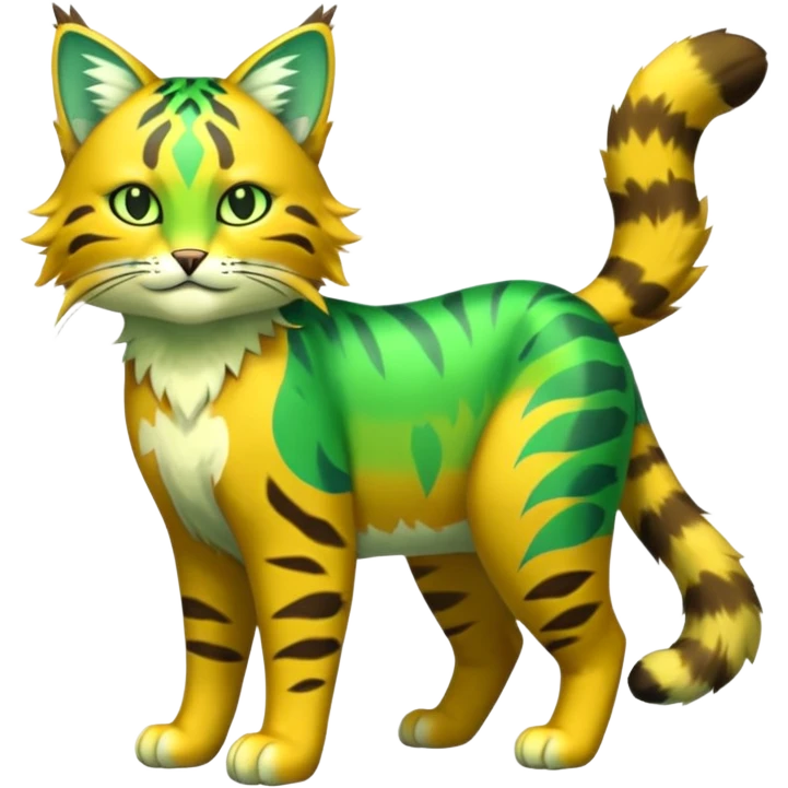Green and Yellow Electrike-Sprigatito-Bobcat-Amaura-Aurorus-Shiny-glorp-cat-fusion (full body) emoji