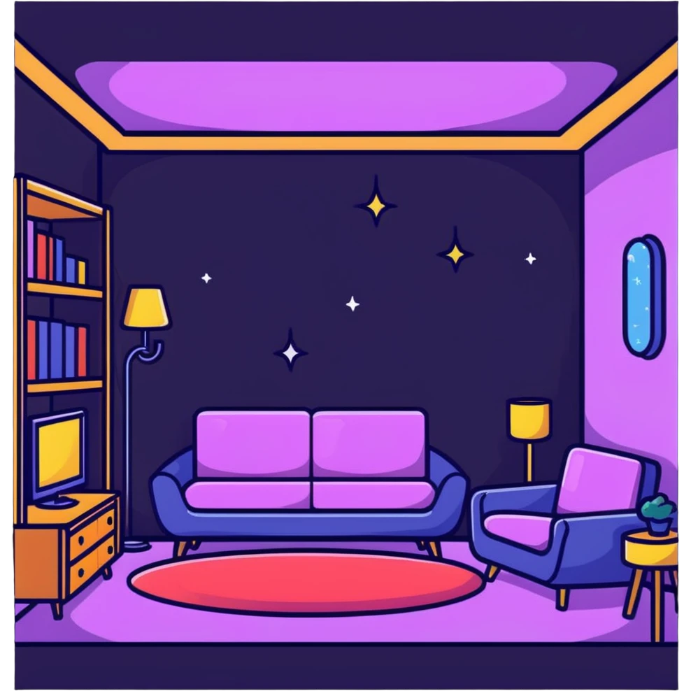 cozy room with furniture and magical sparkles floating above the furniture emoji
