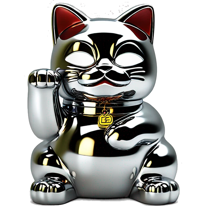 Full chrome plated solid color uncluttered maneki neko 3d emoji
