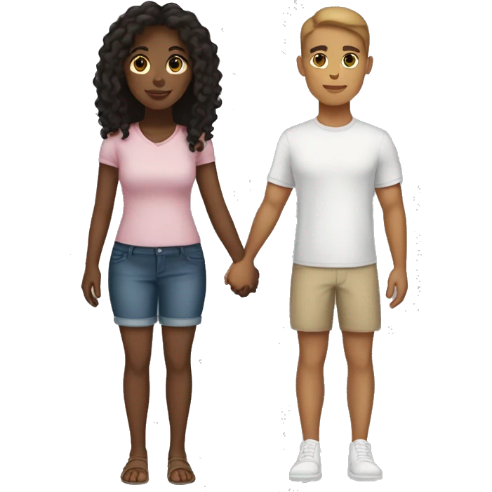 Taller Light skin black girl with long dark brown hair with a shorter Hispanic tan skin girl with dark long hair holding hands couple emoji