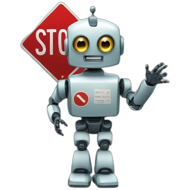 a robot holding a stop sign emoji