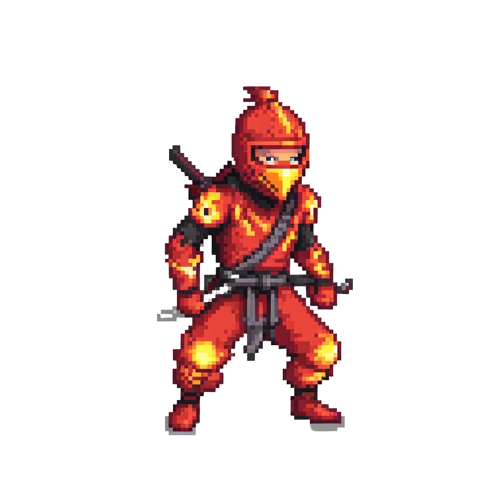 Red ninja surrounded by flames emoji