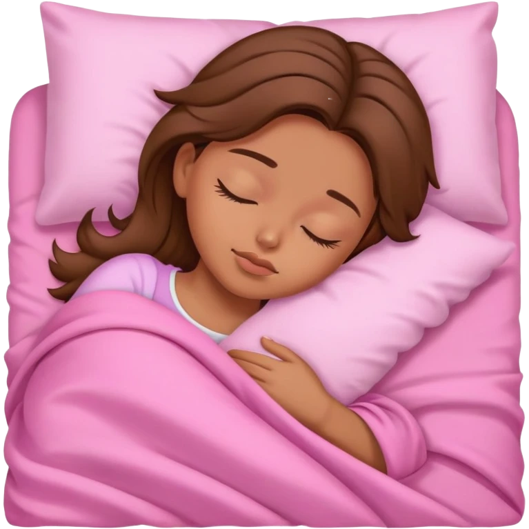 Girl sleep, pink sheets, brown hair emoji