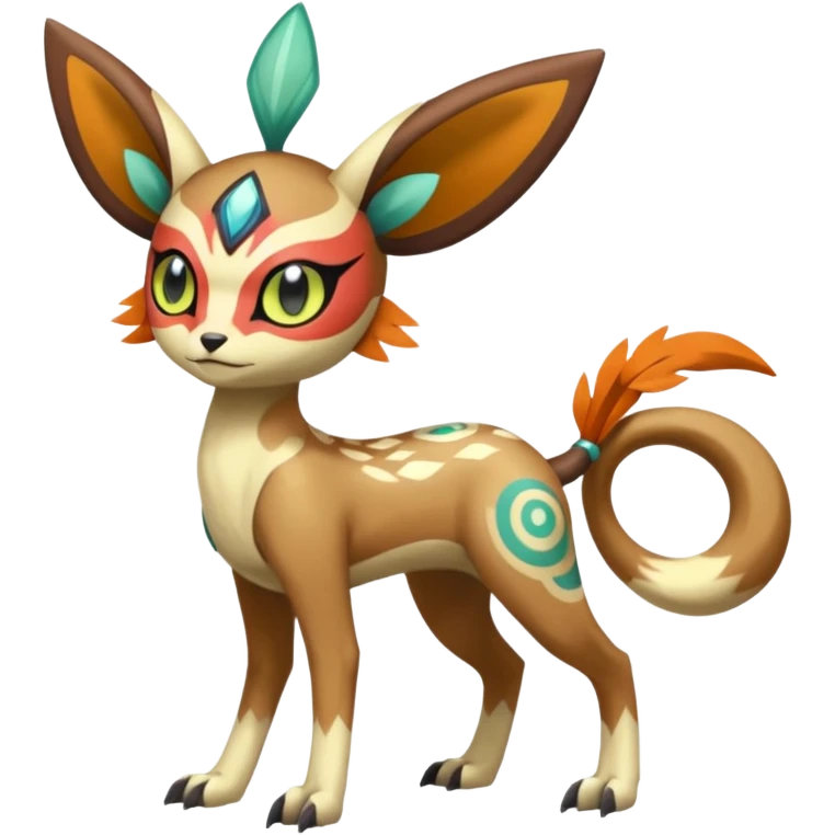 Tribal Colorful Exotic Fionbri-Kalon-Falvie-Vernid-Meloetta-Pokémon-Fakémon-Digimon-Spectrobe-hybrid-fusion, full body emoji