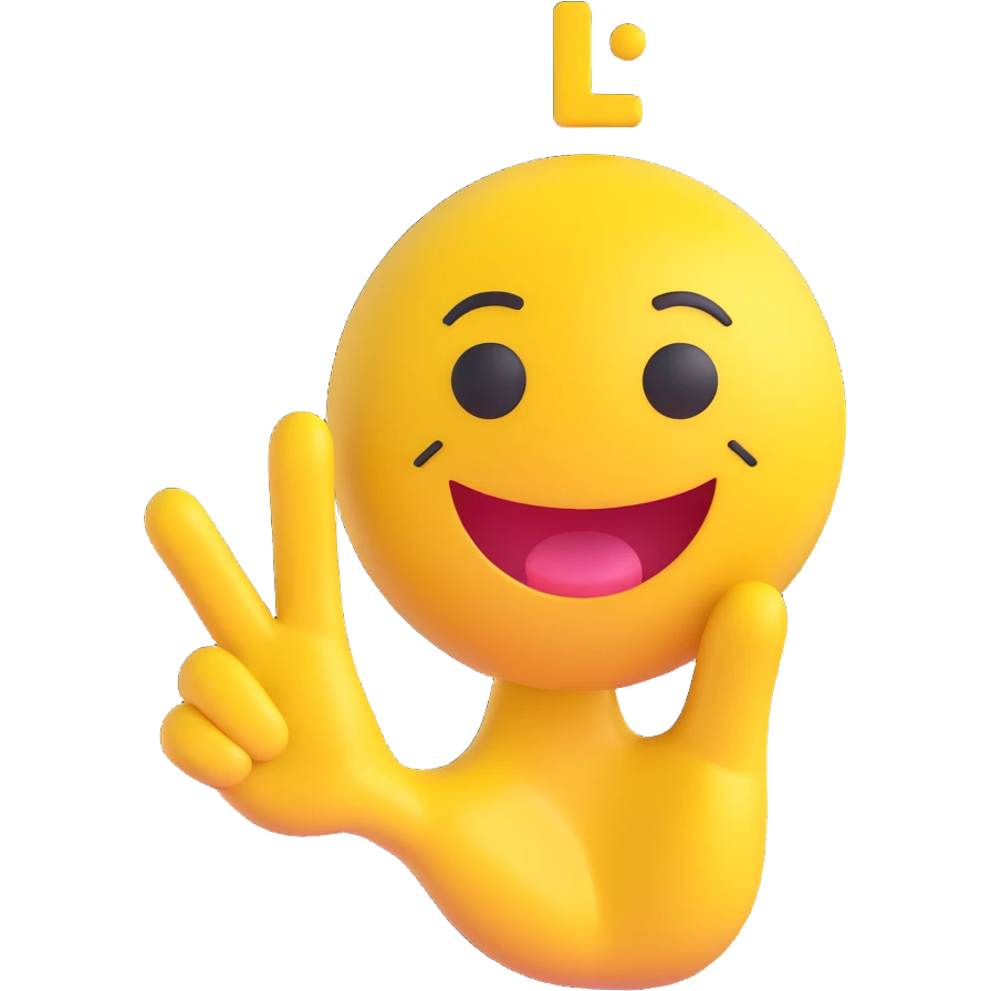 playful yellow smiley exaggerated loser sign right hand forming L on forehead teasing expression emoji