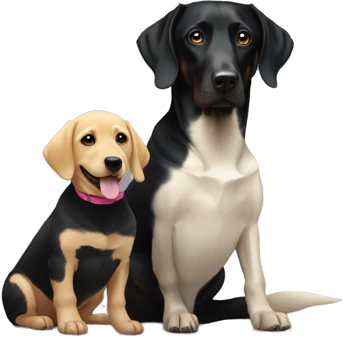 One large black lab sitting next to small blonde miniature dachshund emoji