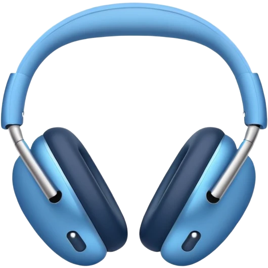 blue AirPods Max headphones with heart accents emoji