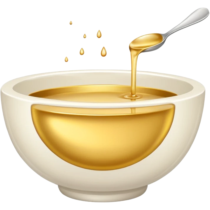 white bowl of gold liquid, minimal, smooth, no spoon, simple, clear emoji
