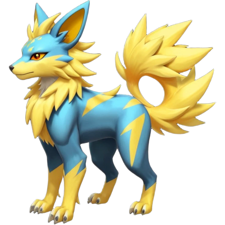 Feral Quadrupedal Digitigrade Luxray-Jolteon-Renamon-Zeraora-Vernid-fusion-hybrid-creature, full body  emoji