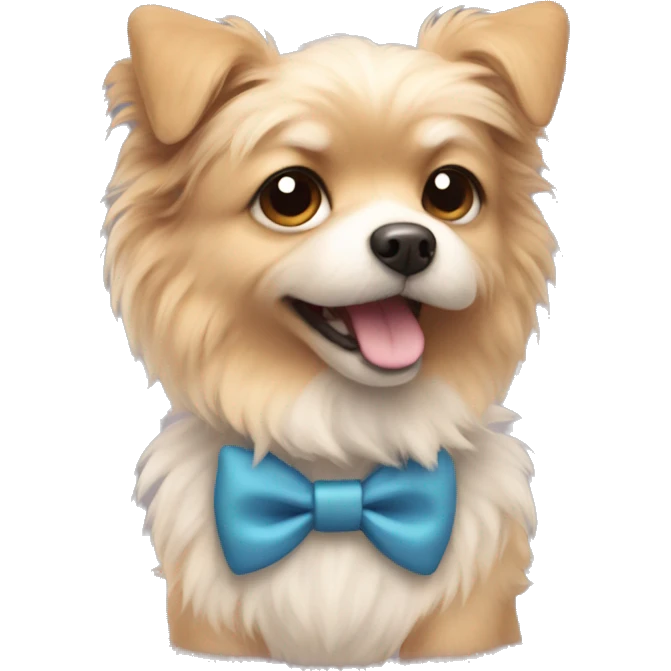 A small fluffy dog with a bow collar  emoji