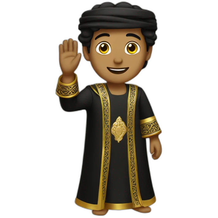 arab prince wearing black and gold waving emoji