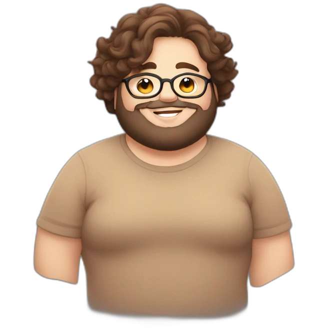 Chubby non binary round glasses attached long brown hair beard sleepy smiling hug emoji