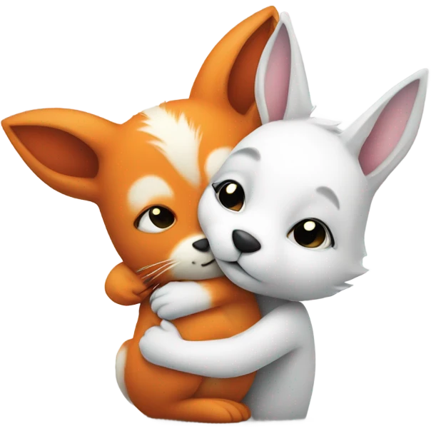 white small bunny and fox hugging emoji