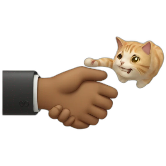 Cat hand shake with human hand emoji