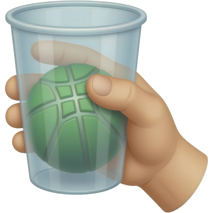 Clear plastic cup in hand with dodgeball emoji