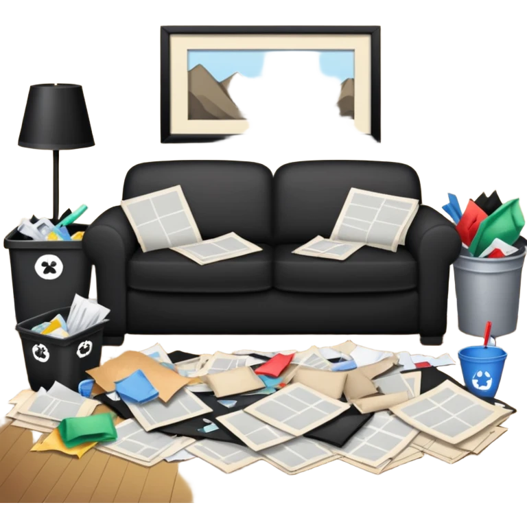dirty living room with papers and trash

 emoji