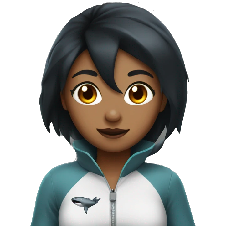 Black hair girl in a shark cosplay emoji