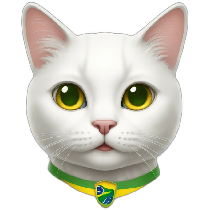 white cat with a Brazilian flag emoji