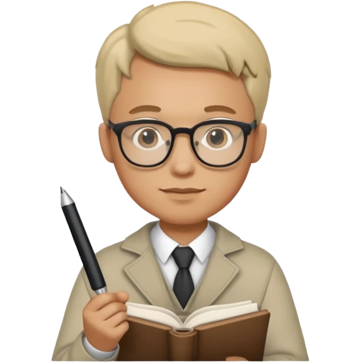 man hold a pen in hand write in book , wearing glasses emoji