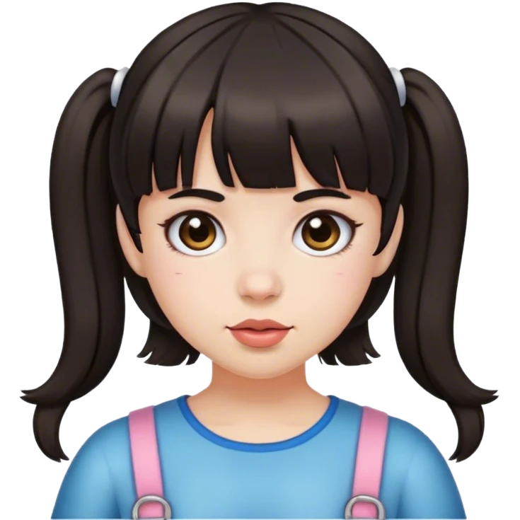 a girl with bangs and two pigtails on the sides, dark hair and white skin emoji