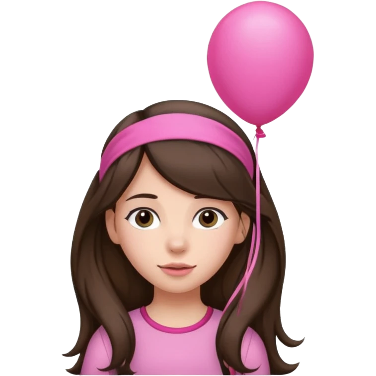 brunette long hair girl with pink baloon and headband emoji