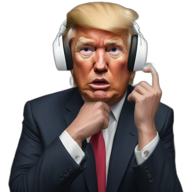Hyper-realistic painting donald trump losing airpod emoji