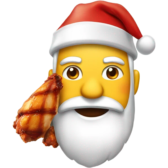 Santa wearing Panasonic hat and BBQ-ing chicken wing emoji