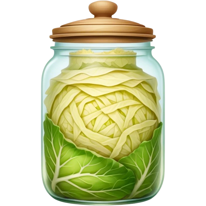 Sauerkraut Cinematic Realistic Sauerkraut Dish Emoji, depicted as tangy fermented cabbage neatly served in a traditional jar, rendered with vibrant textures and crisp, natural lighting. emoji