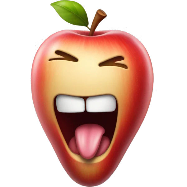Dumbass apple with mouth open and tongue out emoji