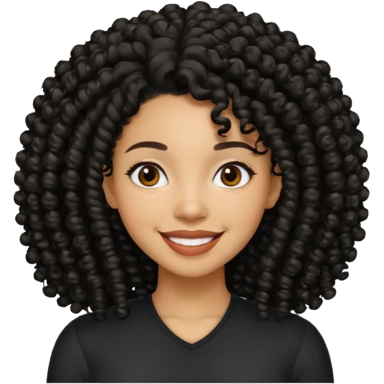 Uma mulher negra da pele clara com cabelo enrolado grande preto  emoji