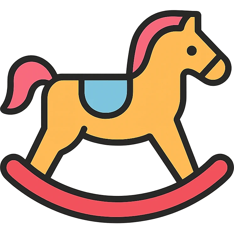 rocking horse, color outline icon style, playful colors with black outlines, minimal details emoji