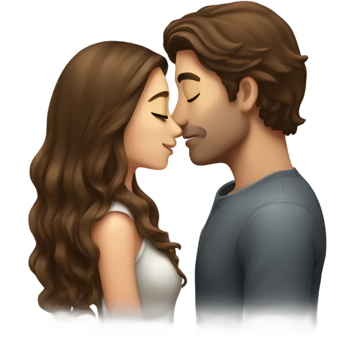 beautiful girl with long brown hair kissing a man with brown hair emoji