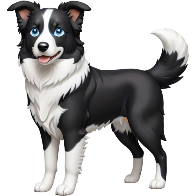 Cinematic Noble Border Collie Portrait Emoji, Poised and regal, with a lean, athletic build and a sleek, well-groomed black and white coat, piercing blue eyes, Simplified yet sharp and sophisticated features, highly detailed, glowing with a soft, dignified glow, high shine, intelligent and agile, stylized with an air of precision, focused and attentive, soft glowing outline, capturing the essence of a watchful and determined herder, so majestic it feels as though it could sprint out of the screen with effortless authority! emoji