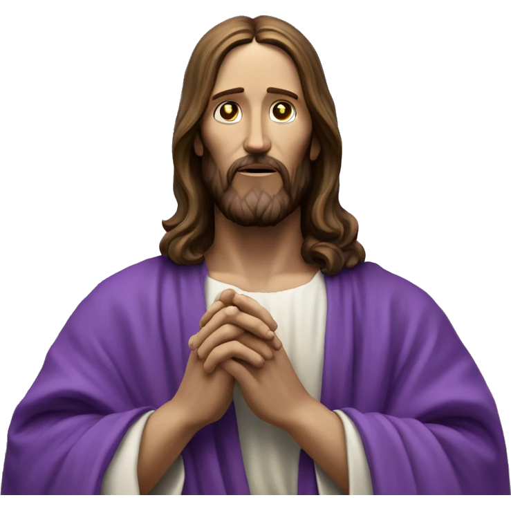 Jesus in purple robe, praying for dead phone come back to life emoji