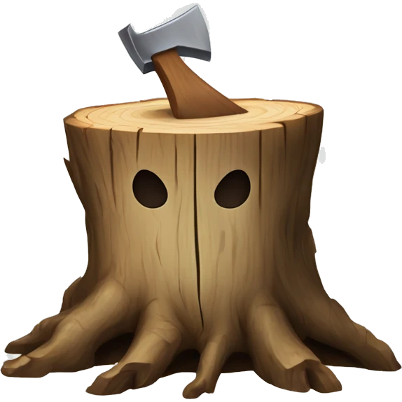 Tree stump with an axe cleaved in the top of the stump  emoji