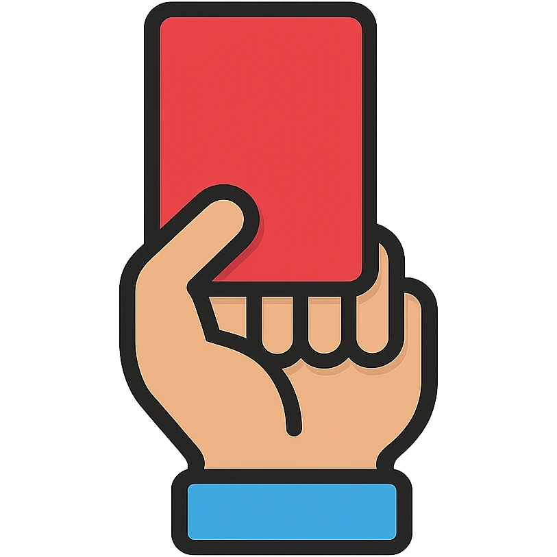 hand holding a red referee card emoji