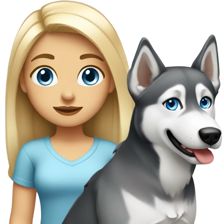 Blonde girl with blue eyes with a gray Husky emoji