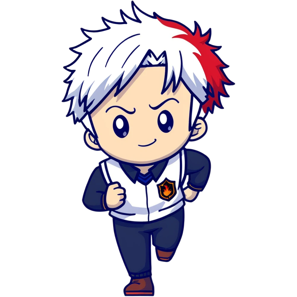 Shoto Todoroki using his ice and fire quirk, half red half white hair, school uniform from UA High emoji