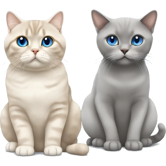 Grey Scottish fold sitting together with beige cat with blue eyes  emoji