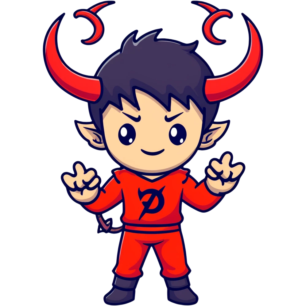 Cool anime devil boy with black hair and red horns emoji
