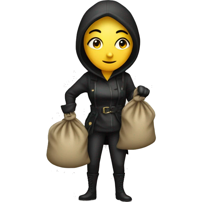 woman thief full body with a sack full of money emoji
