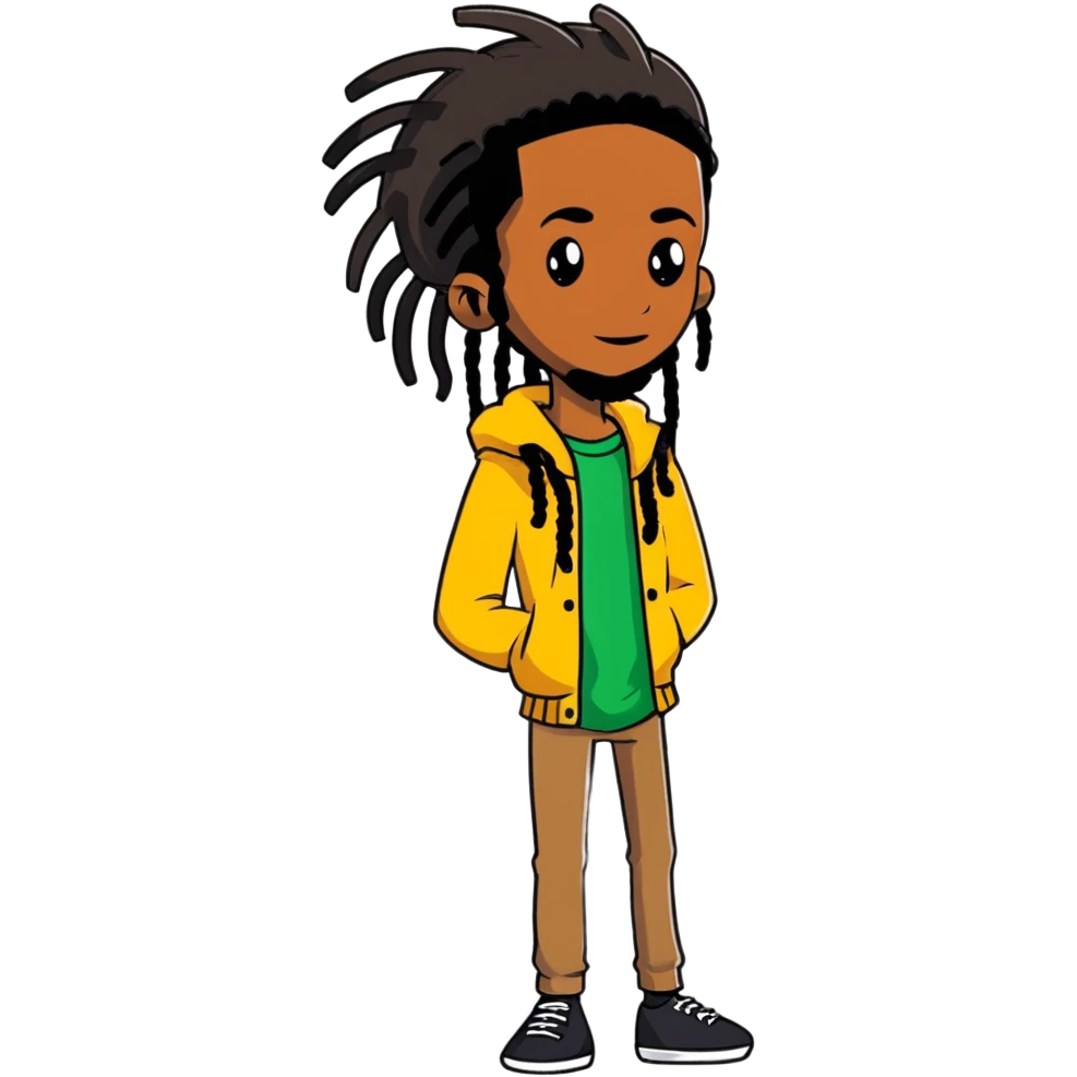 full body very skinny African American male figure standing wearing clothes with long dreadlocks emoji
