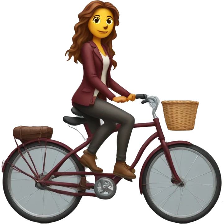 Beautiful burgundy long haired woman riding a bike emoji