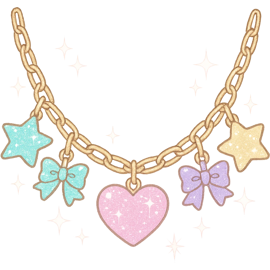 girly sparkling charm necklace, pastel colors, no background emoji