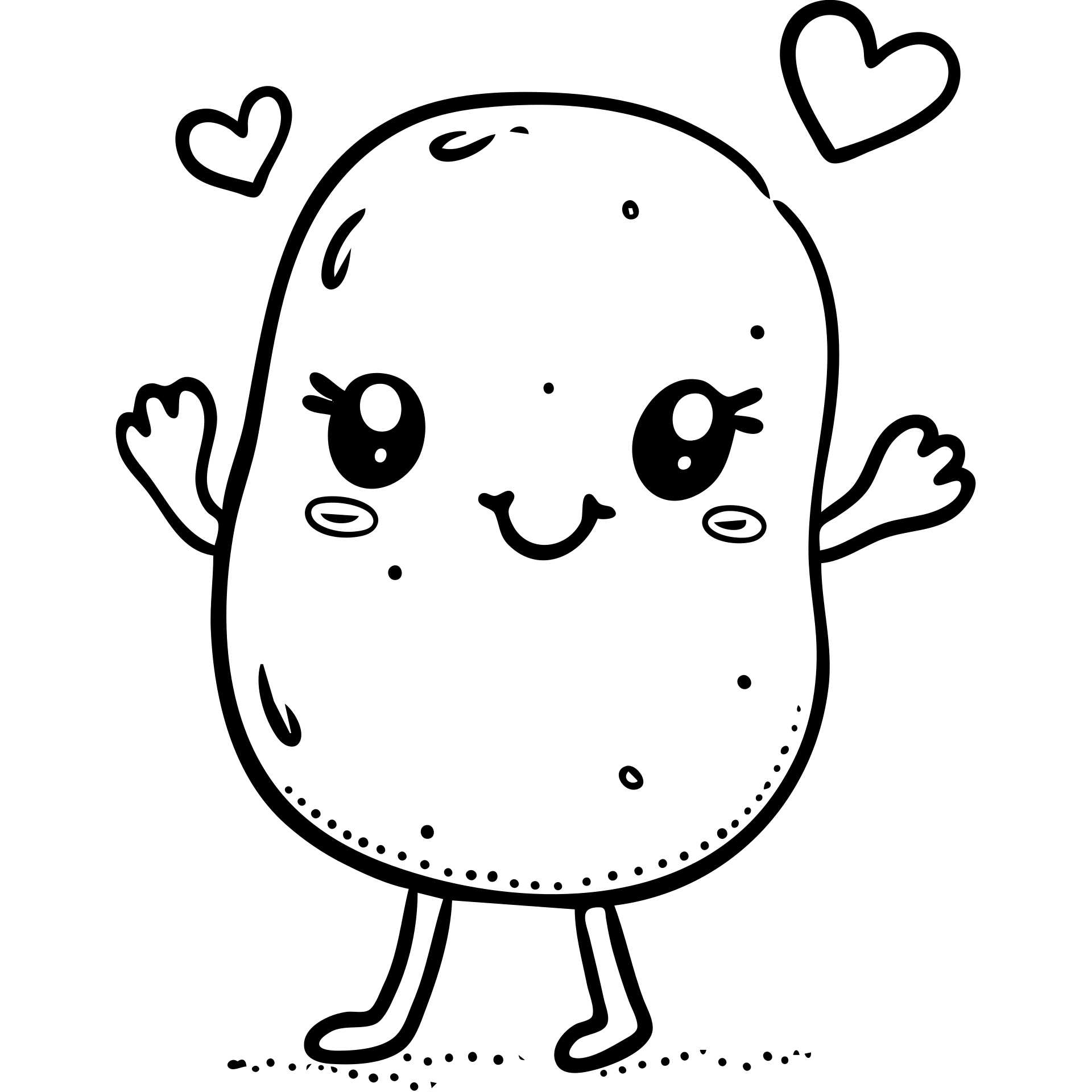 A playful mascot of heart-shaped butt cheeks shown upside down, with cute face, arms and legs. Hand-drawn outline style. emoji