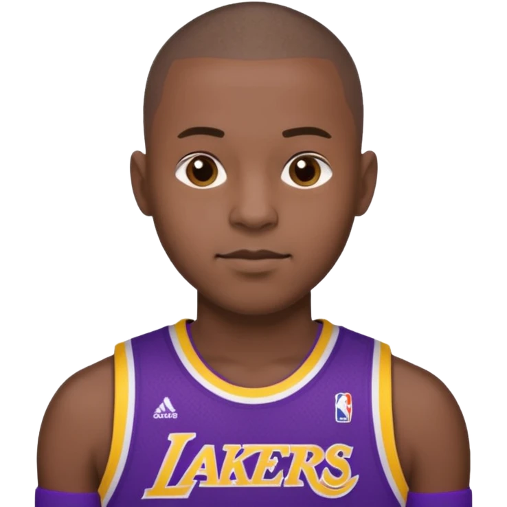 ["Black male, buzzcut, wearing a purple Lakers jersey."] emoji
