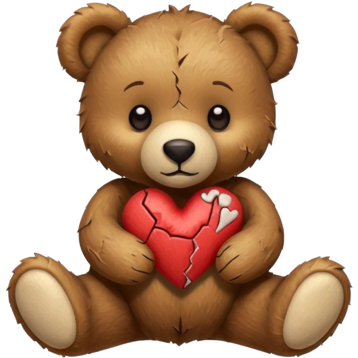broken toy bear with a stitched heart emoji